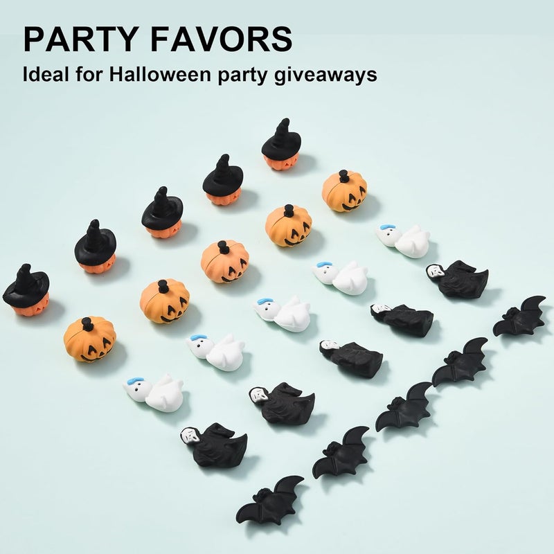 DOMG 25Pcs 3D Halloween Erasers for Kids, Cute Mini Pumpkin Ghost Bat Erasers Bulk for Halloween Party Favors Goody Bag Filler Gifts - Image 3